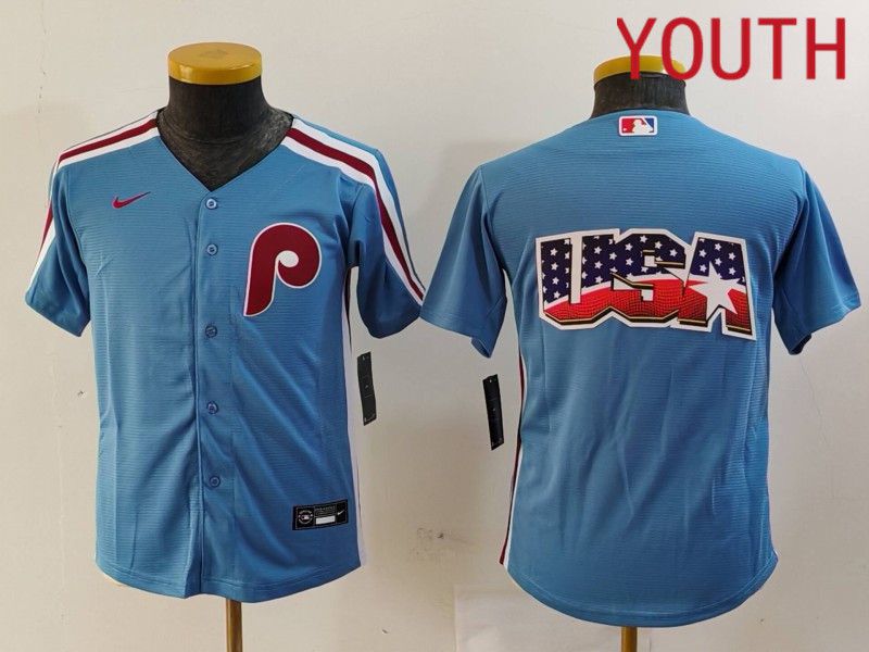 Youth Philadelphia Phillies Blank Blue Throwback 2024 Nike MLB Jersey style 3